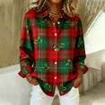 thumbnail image 2 of Women's Flannel Plaid Shirts Fashion Lapel Collar Jackets Printing Long Sleeve Button Down Fall Casual Blouse Tops, 2 of 5
