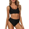 thumbnail image 4 of Xmyrz Swimsuit Women Bathing Suits Two Piece Scoop Neck Solid Recreation Brief Crop High Waist Bottoms Swimwear Young Adult Swimsuits, 4 of 7