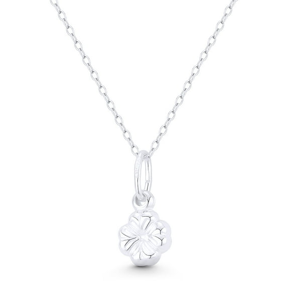 4-Leaf Shamrock Irish Luck Charm Reversible 3D 18x9mm (0.7x0.35in) Pendant & Chain Necklace in .925 Sterling Silver
