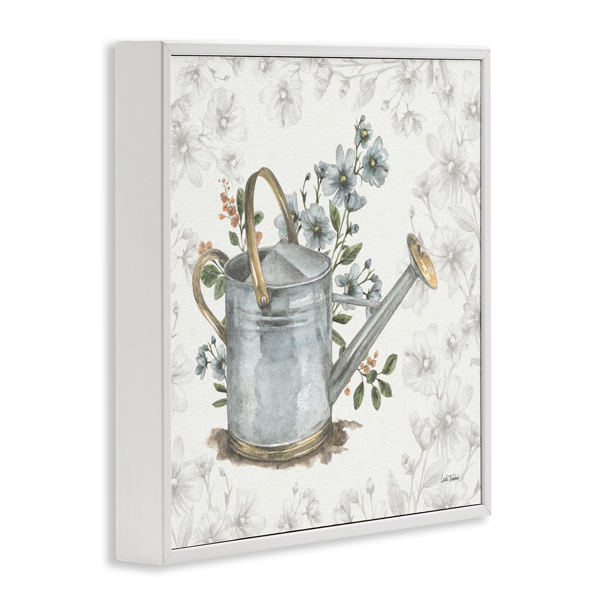 Stupell Industries Floral Watering Can Botanical & Floral Painting White Framed Art Print Wall Art, 17 x 17