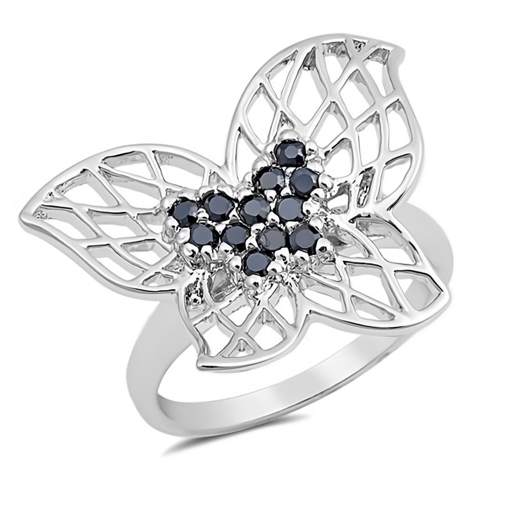 Black CZ Jewelry Gift for Women Glitzs Jewels 925 Sterling Silver Stackable Ring