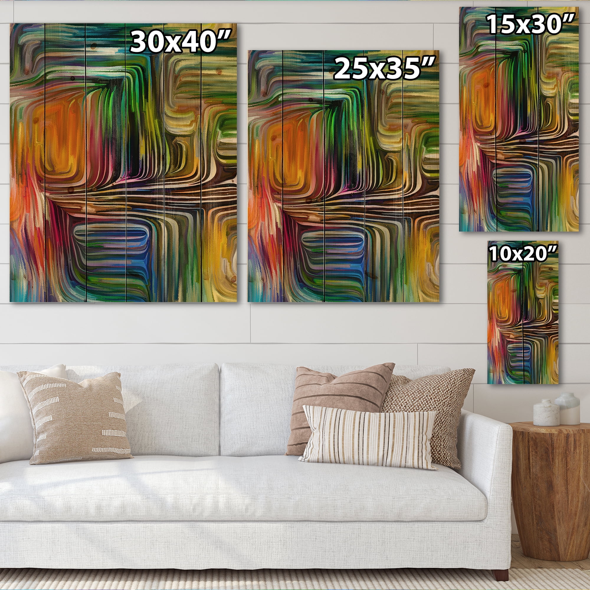 Designart 'Colour Spiral Fusion III' Modern Print on Natural Pine Wood