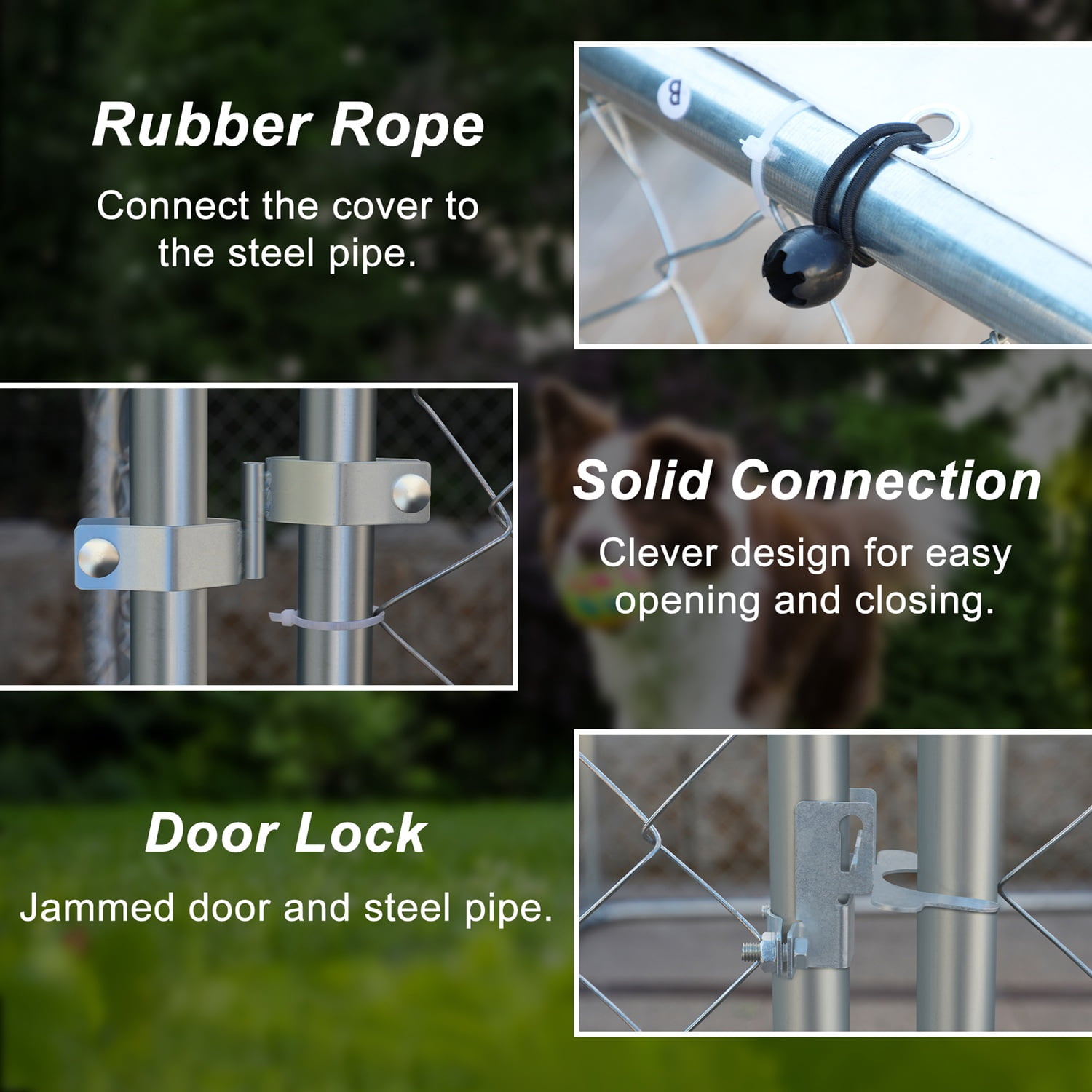 DetalleGo Large Outdoor Dog Kennel, Heavy Duty Galvanized Steel Dog Enclosure with Waterproof UV-Resistant Cover, Lockable Door Chain Link Playpen for Small to Large Pets (157" L x 90" W x 91" H)
