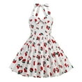 thumbnail image 2 of Fshinging Toddler Girls Dresses Strawberry Fruit Print Halterneck A-Line Suspender Party Formal Dress Size 4-5 Years, 2 of 5