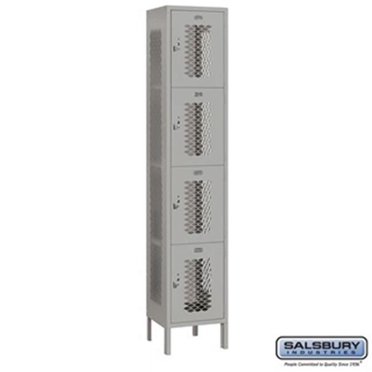 Salsbury 84165GY-A 1 x 6 x 15 in. Four Tier Extra Wide Vented Metal Locker, Gray - Assembled