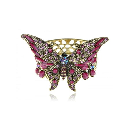 Crystal Gold Bangle Bracelet - Golden Rose Pink Beads Genuine Crystal Rhinestone Butterfly Bracelet Bangle Cuff