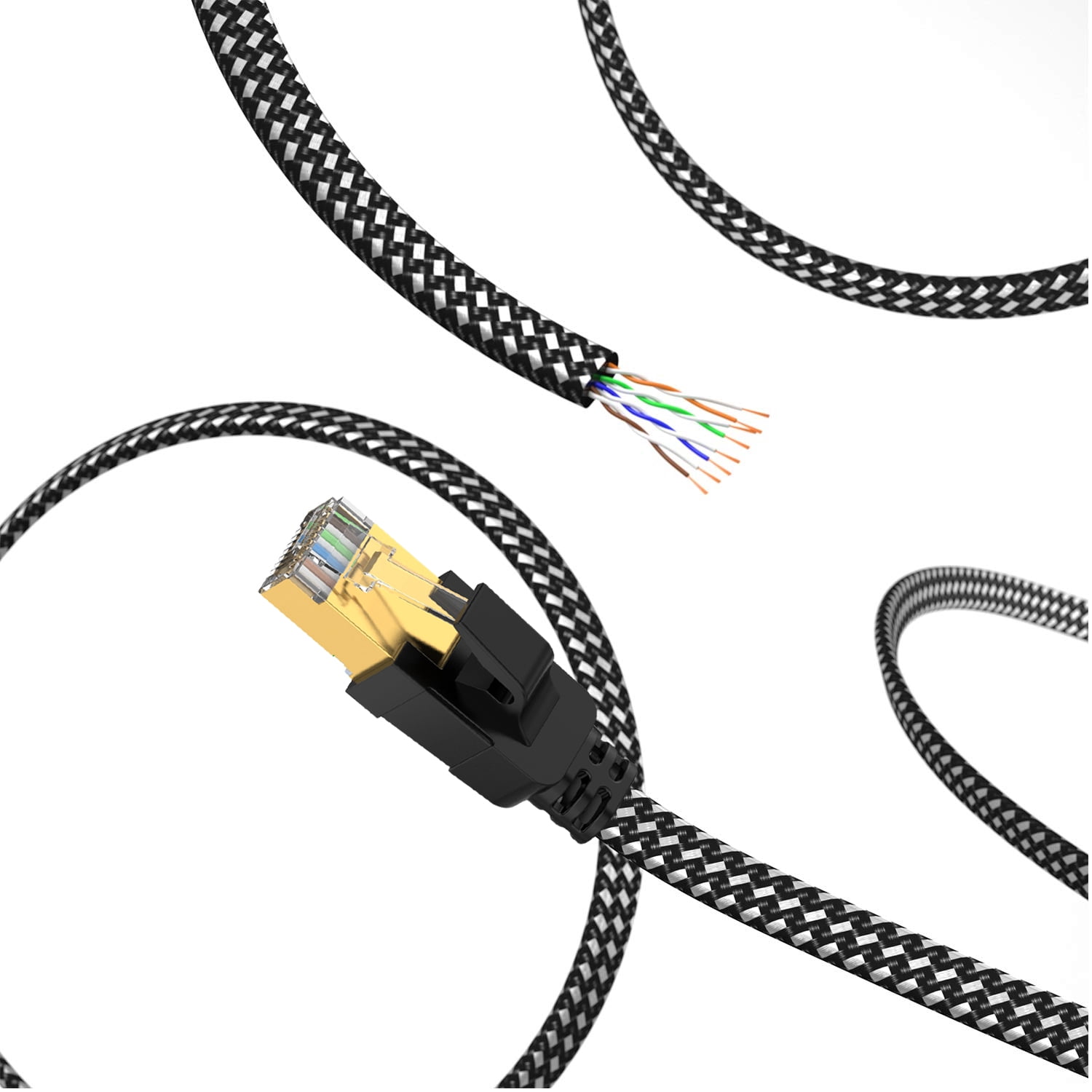 Dutevolns Cat 8 Ethernet Cable 65.6 FT, High Speed 40Gbps 2000Mhz Braided Network Internet Cable with Gold Plated RJ45 Connector, Heavy Duty LAN Cable S/FTP UV Resistant for Router/Gaming/PC