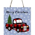 thumbnail image 2 of Ornement Suspendu de Noël Carré en Bois (Camion à Carreaux Rouges « Merry Noël »), 2 of 2
