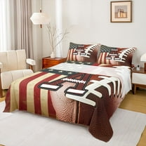 Homewish Letter A Monogrammed Twin Sheet Sets,Rugby Sports Twin Fitted Sheet,Retro American Flags Flat Sheet For Boys Kids,Microfiber Room Decorative,3-Piece