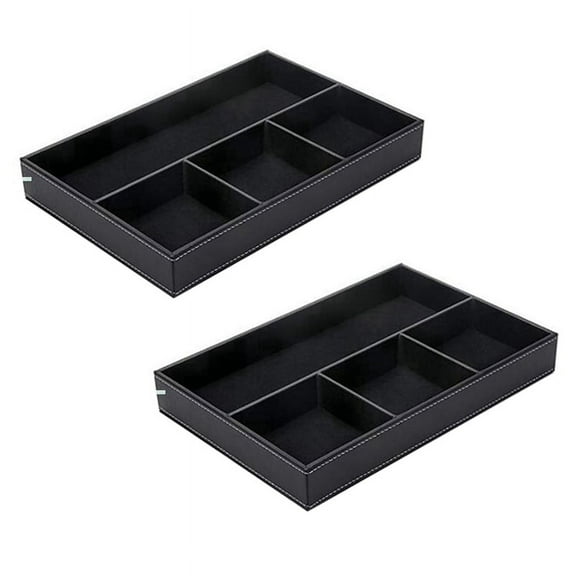 2024 TOP! 2X 4 Slots Desk Drawer Organizer, Pu Leather Drawer Storage Organizer Divider (Black)