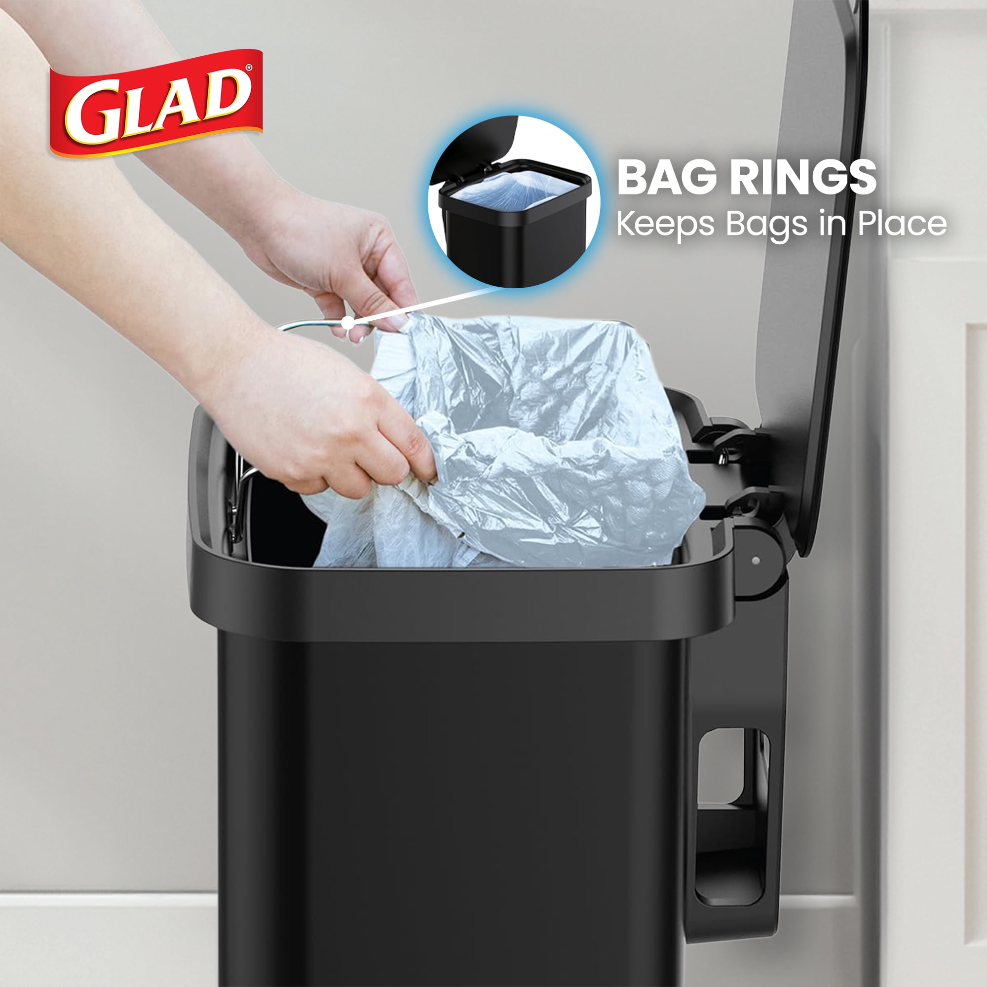 Glad Step Trash Can, Series 2 Soft Close Garbage Bin with Odor Protection, 13 Gal, Black