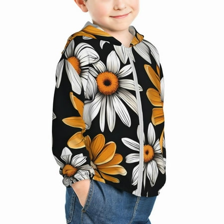 

Uemuo Yellow White Daisy Pattern Pattern Rash Guard for Boys Girls Long Sleeve Swim Shirts UPF 50+ UV Sun Protection Hooded Fishing Shirt with Pocket for Kid-5 Years