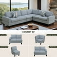 thumbnail image 3 of Aukfa 6-Seater L Shaped Sectional Sofa Modular Couch for Living Room, 2Pillows, Flannel, Light Gray, 3 of 10