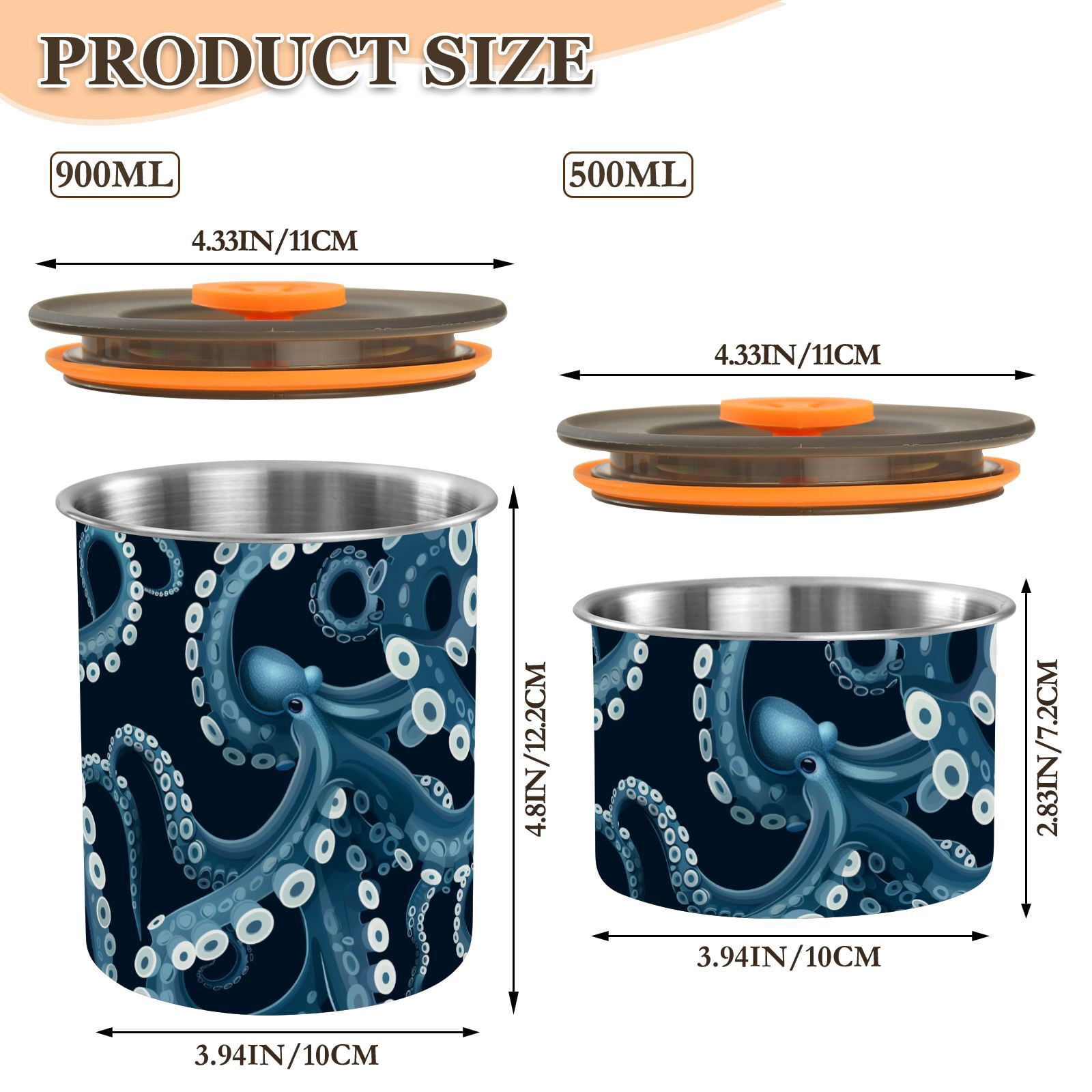 Octopus Tentacles Airtight Coffee Bean Canister 30oz Food Storage Containers with Lids For Gournd, Tea, Sugar, Flour, Rice, Cereal, Candy Cookie Jar