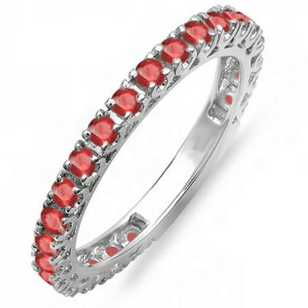 1.10 Carat (ctw) 14K White Gold Ruby Eternity Sizeable Stackable Ring Anniversary Wedding Band 1 CT
