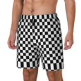 thumbnail image 5 of Men's 2 in 1 Swim Trunks with Compression Liner Black White Checkered Pattren Quick Dry Beach Shorts, 5 of 6