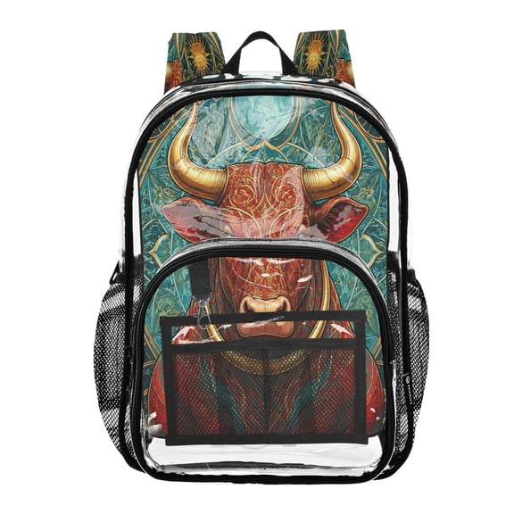 Ttyddzy Clear Backpack Heavy Duty PVC Transparent Backpack for College Workplace, Bull