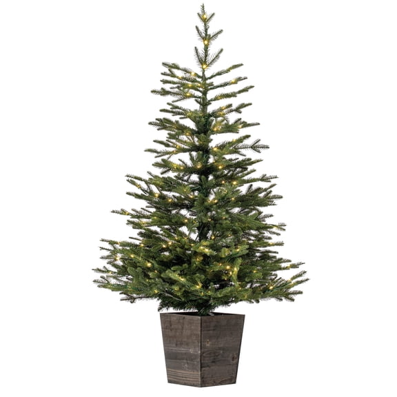 Vickerman 4' x 31" Gibson Slim Potted Pine Artificial Christmas Tree, Warm White Dura-lit LED Lights