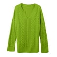 thumbnail image 3 of Sweaters for Women Knitted Knit Notch V Neck Cable Solid Color Puff Bubble Loose Long Sleeve Base Cozy Top, 3 of 9