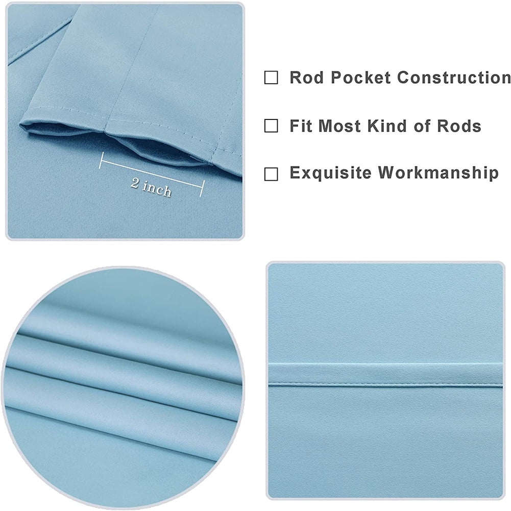 Blackout Curtains 84 inches Long for Living Room, Room Darkening Window Curtain Panels, Rod Pocket Thermal Insulated Solid Drapes for Bedroom, 42x84 inch, Pale Blue, 2 Panels