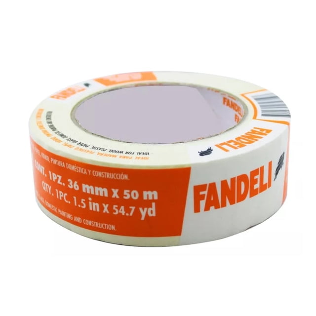 Cinta Masking Tape Multiusos Fandeli Beige 36MmX50M 1½ PuLG Adhesiva Pintura Sin Residuo Profesional