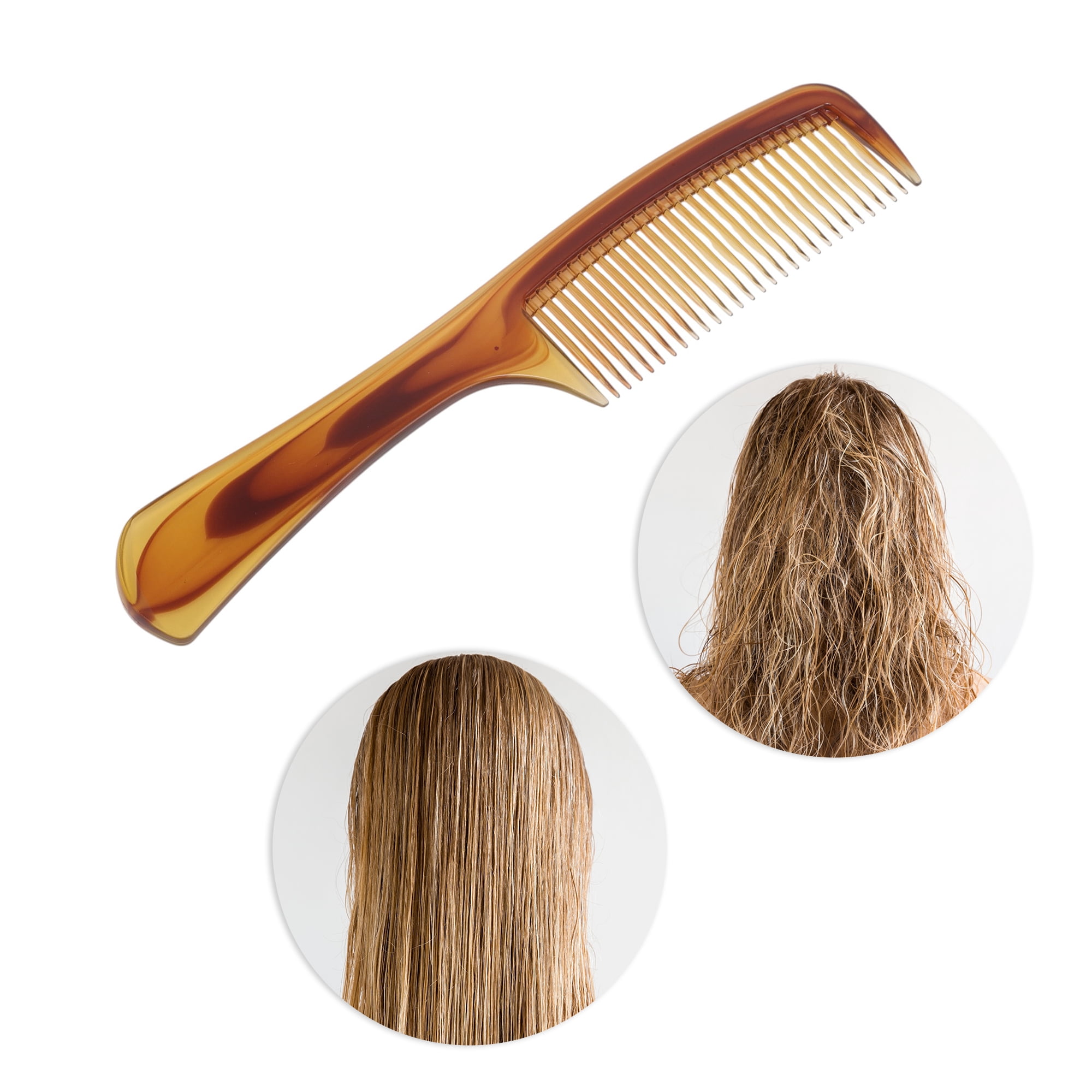Unique Bargains 1 Pc Two-Color Handle Flat Comb for Curly Hair Amber with Unique Design