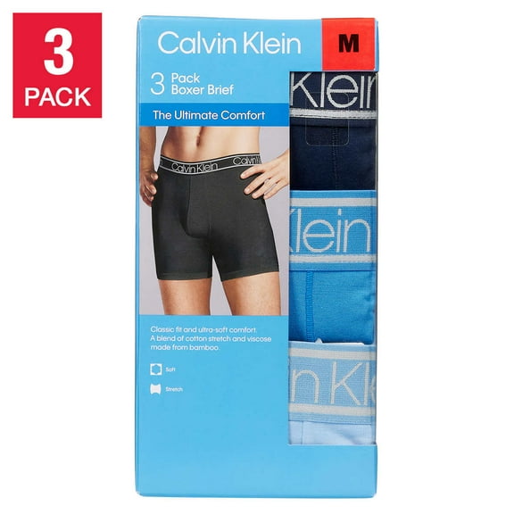 Calvin Klein Men's Boxer Brief 3 Pack (Navy/Blue/Light Blue, Large)