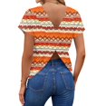 thumbnail image 3 of Backless Cross V-Neck Top for Women - Short Sleeve Graphic Print Tee, Sexy Open Back Blouse for Women's Summer Party & Casual Outfits Saffron XXL, 3 of 7