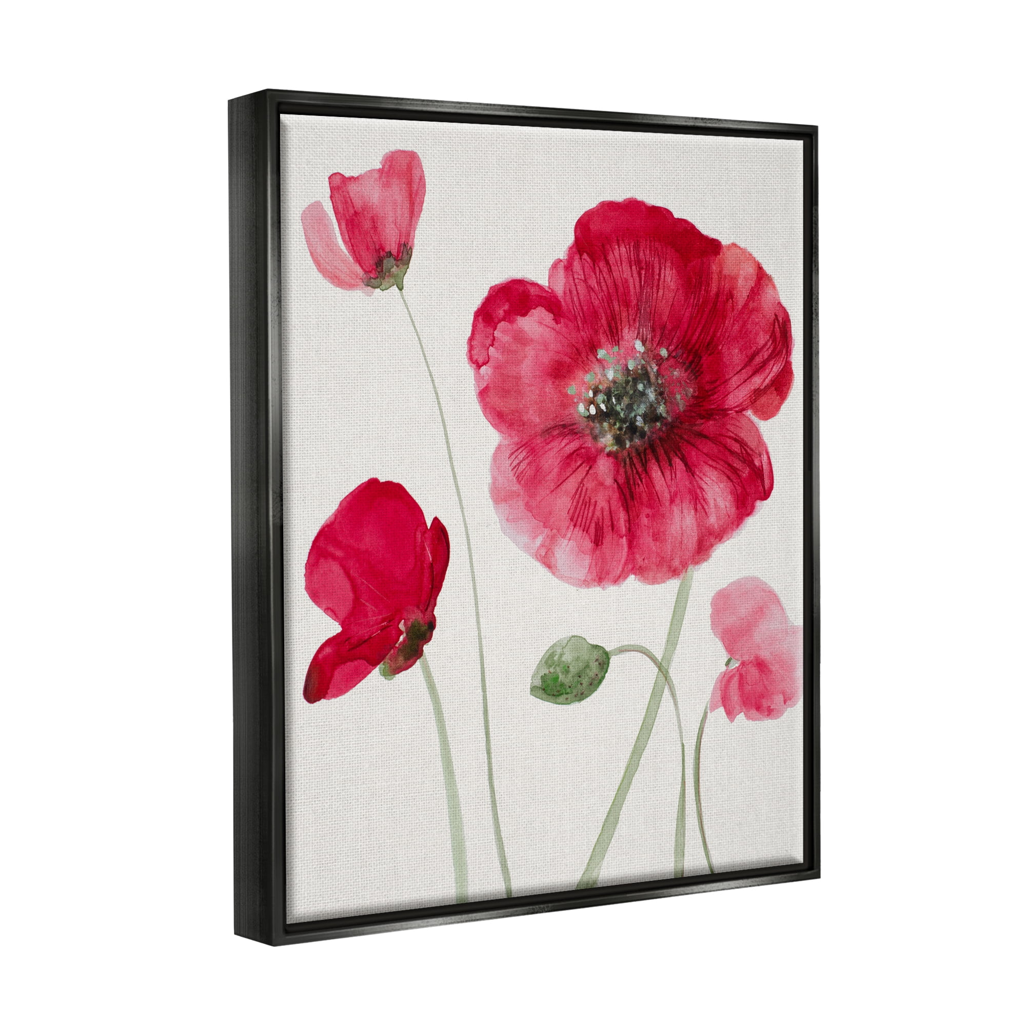 Stupell Bold Red Poppies Blooming Botanical & Floral Painting Black Floater Framed Art Print Wall Art