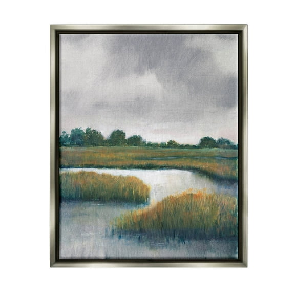 Stupell Industries Rural Marshland River Grass Painting Luster Gray Floating Framed Canvas Print Wall Art, Design by Tim OToole