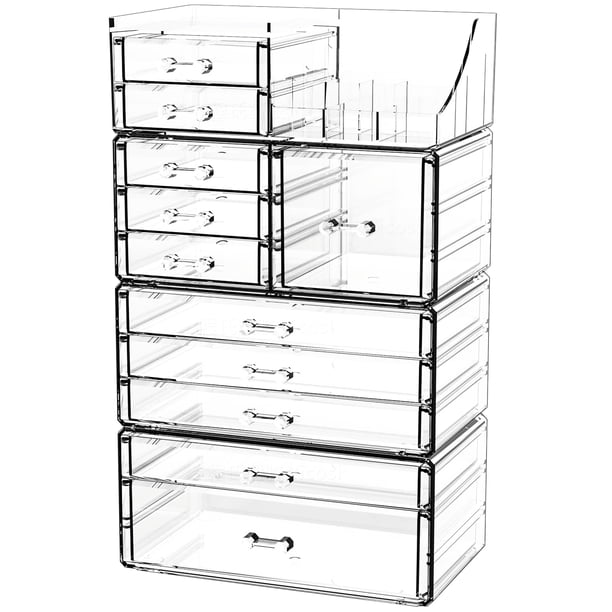 Organizador de maquillaje CQ acrílico transparente con 11 cajones