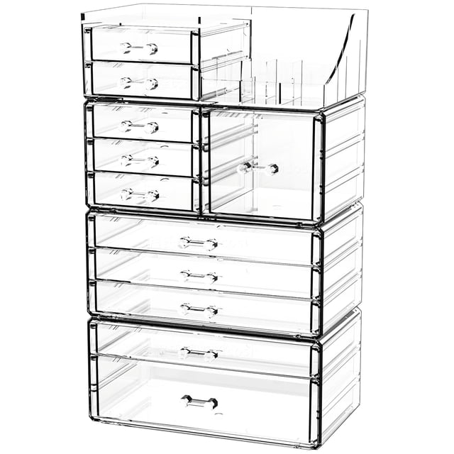 Organizador de maquillaje CQ acrílico transparente con 11 cajones