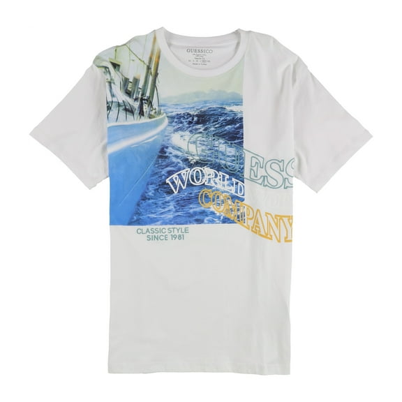 GUESS Mens World Wide Company Graphic T-Shirt, Multicoloured, X-Large