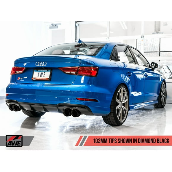 Fits 2015-2020 Audi S3 AWE Tuning Exhaust System Kit 3015-43150 Track Edition Cat-Back System; Stainless Steel; Without Muffler; Single Exhaust With Dual Exits; Rear Exit; 4 Inch Diamond Black Tips