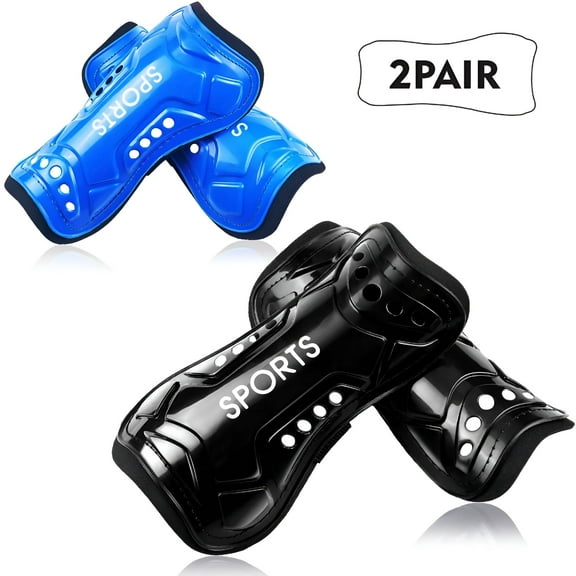 BESTSKY Youth Soccer Shin Guards, 2 Pair Lightweight and Breathable Child Calf Protective Gear for Over 16 years old Boys Girls Children Teenagers, Black and Blue
