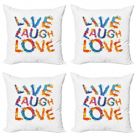 

Live Laugh Love Throw Pillow Cushion Case Pack of 4 Watercolor Splash Paint Art Style Letters Joyous Delirious Grunge Writing Modern Accent Double-Sided Print 4 Sizes Multicolor by Ambesonne