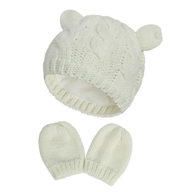 MesaSe 1 Set Baby Hat Glove Knitted Solid Color Twisted Texture Lightweight Kid Bonnet Mitten Set for Home