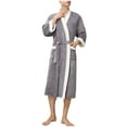 thumbnail image 2 of Mens Womens Bath Robes Long Sleeve Open Front Fleece Bathrobes with Pockets and Belt Color Block Thermal Warm Knee Length Loungewear Shower Robe, 2 of 6