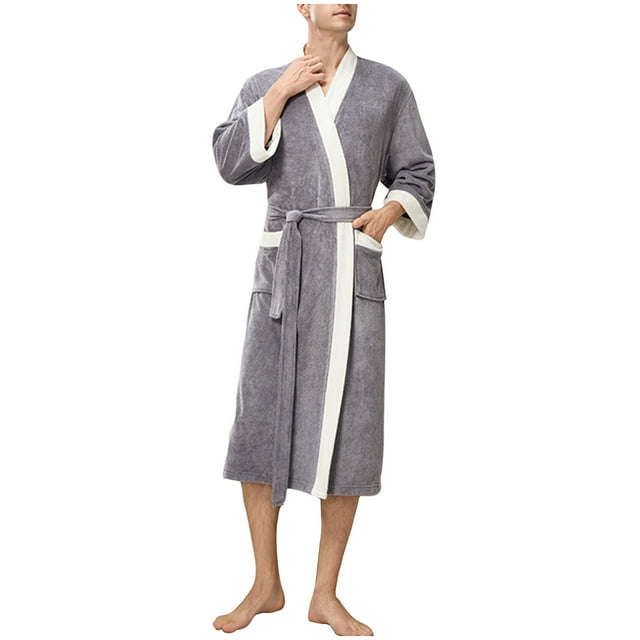 Dagugfen Robes Unisex Bathrobe Pajamas Knee Length Fleece Robe Comfy Loose Lougewear with Pockets Fashion