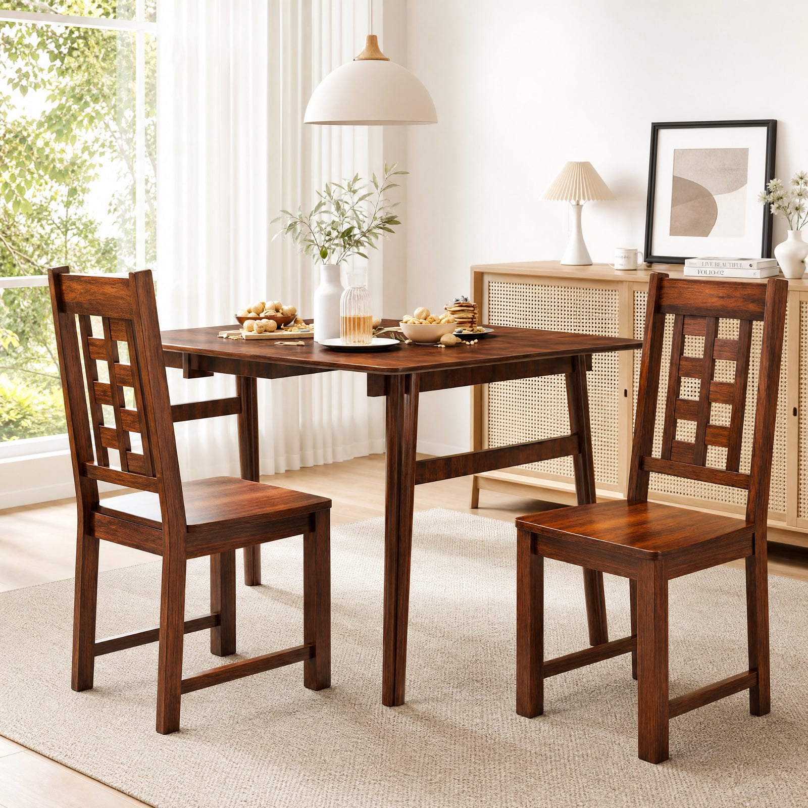 Furnibear Wooden Dining Chairs Set of 2 Kitchen Chair with Solid Rubber Wood Frame and Curved Back for Dining Room, Walnut