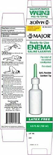 Major Enema Saline Laxative Relief Constipation, Latex Free, 4.5oz, 2-Pack
