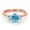 thumbnail image 3 of Gem Stone King 18K Rose Gold Plated Silver Swiss Blue Topaz Engagement Ring for Women | 1.40 Cttw | Oval Checkerboard 7X5MM | Gemstone November Birthstone | Size 9, 3 of 6