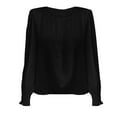 thumbnail image 4 of VISALY Womens Long Sleeve Shirts Crewneck Pullover Tops Swiss Dot Dressy Casual Blouses Lace Trendy Fashion Tops Comfy Basic Tees Shirts Plain Tshirts Business Casual Spring Tops Fall Outfits Black L, 4 of 6