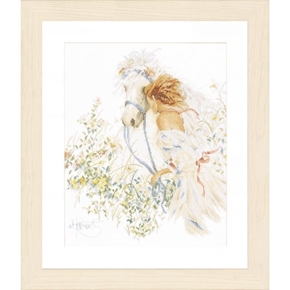 Lanarte Vervaco PN-0007952 | Horse & Flowers Picture Counted Cross Stitch Kit 39 x 48cm