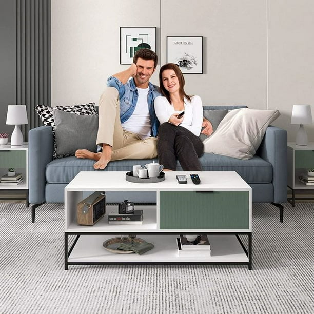 Modern Watson Coffee Table Sleek Design Storage Drawer Steel Frame