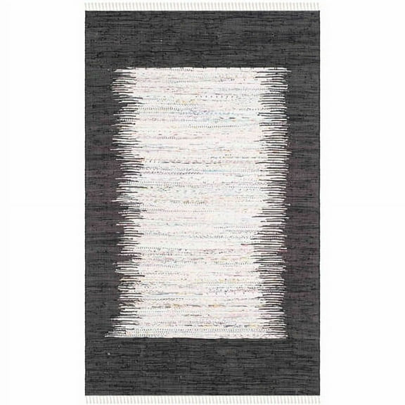 SAFAVIEH Montauk Tennyson Braided Border Cotton Area Rug, Ivory/Black, 2'6" x 4'