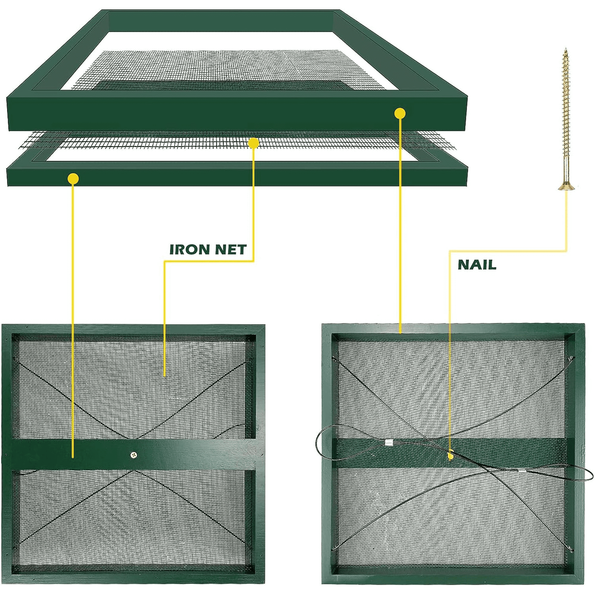 SNYNUXX Bird Feeder Hanging Tray, Seed Tray Wooden Platform Hummingbird Feeder Hanging Tray Mesh Seed Platform for Garden Yard Outside Decoration Attracting for Wild Birds (Green)-2pk
