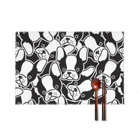 

French Bulldog Pug Head Dinner Placemats Set of 4 Kitchen Table Placemats 18 * 12 Inches Place Mats Dining Tables Indoor for Kitchen Table Washable Decorations