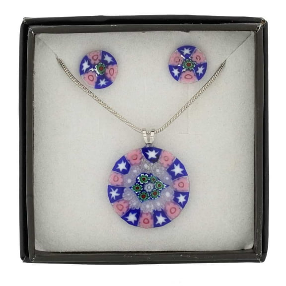 GlassOfVenice Murano Glass Millefiori Necklace and Earrings Set - Round