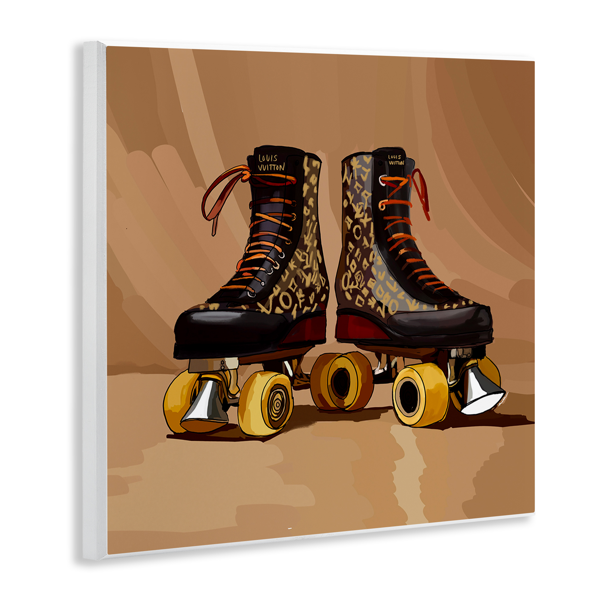 Stupell Industries Brown Roller Skates Sports Painting Unframed Art Print Wall Art, 12 x 12